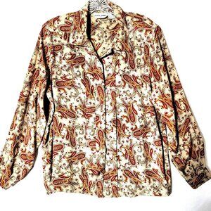 Alfred Dunner Button Down Blouse Womens Sz 40 Long Sleeved Paisley Beige Red